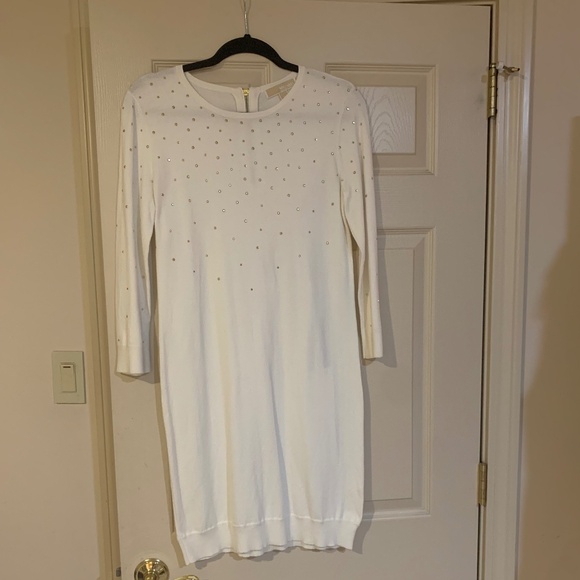 Michael Kors Dresses & Skirts - Michael Kors Ivory/Gold Embellished Knit Dress Sz M